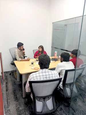 upGrad Madurai office - student and parents with the counselling team after their study abroad session